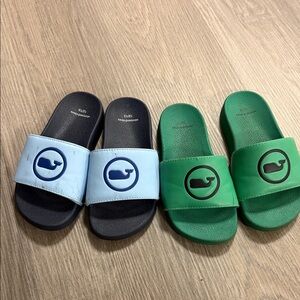 Vineyard Vines Kids Whale Slide Sandals - Light Blue & Green